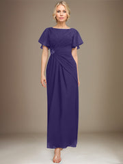 A-line Scoop Ankle-Length Chiffon Mother of the Bride Dress With Beading Pleated