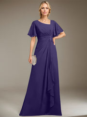 A-line Asymmetrical Floor-Length Chiffon Mother of the Bride Dress With Pleated Beading Sequins