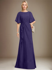 A-line Scoop Floor-Length Chiffon Mother of the Bride Dress With Cascading Ruffles Beading Sequins