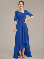 A-line Asymmetrical Asymmetrical Lace Chiffon Mother of the Bride Dress With Pleated Sequins