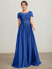 A-line Illusion Scoop Floor-Length Lace Chiffon Mother of the Bride Dress With Sequins