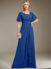 A-line Asymmetrical Floor-Length Chiffon Mother of the Bride Dress With Pleated Beading Sequins