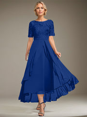 A-line Scoop Illusion Asymmetrical Lace Chiffon Mother of the Bride Dress