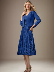 A-line V-Neck Knee-Length Chiffon Lace Mother of the Bride Dress With Beading Sequins