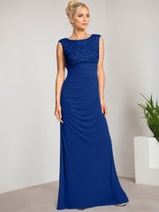 Empire Scoop Floor-Length Mesh Lace Mother of the Bride Dress With Pleated