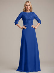 A-line Scoop Floor-Length Lace Chiffon Mother of the Bride Dress