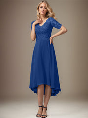 A-line V-Neck Asymmetrical Lace Chiffon Mother of the Bride Dress With Sequins