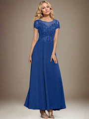 A-line Scoop Illusion Ankle-Length Lace Chiffon Mother of the Bride Dress With Sequins