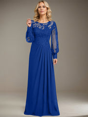Sheath/Column Scoop Illusion Floor-Length Lace Chiffon Mother of the Bride Dress With Pleated Sequins