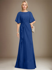 A-line Scoop Floor-Length Chiffon Mother of the Bride Dress With Cascading Ruffles Beading Sequins