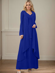 Elegant V-Neck Long Sleeves Floor-Length Mother Of The Bride Dresses WithWrap