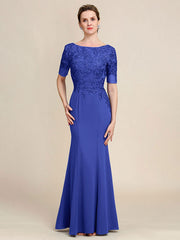 Grey Blue Mermaid Floor Length Chiffon Mother of Bride Dress With Appliques