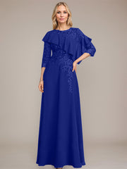A-line Scoop Illusion Floor-Length Chiffon Lace Mother of the Bride Dress With Ruffle Sequins Beading
