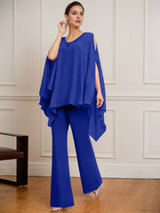 Separates Jumpsuit/Pantsuit V-Neck Floor-Length Chiffon Mother of the Bride Dress With Beading