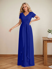 Elegant A-Line Chiffon V-neck Mother of the Brides Dresses Lace Top MOB Dresses