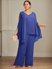 Separates Jumpsuit/Pantsuit V-Neck Floor-Length Chiffon Mother of the Bride Dress With Beading