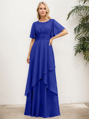 A-line Scoop Floor-Length Chiffon Mother of the Bride Dress With Pleated Sequins Beading