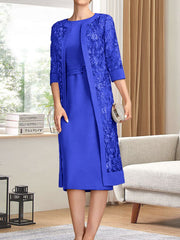 Sheath/Column Scoop Knee-Length Chiffon Mother of the Bride Dress With Pleated Sequins