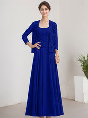 A-line Square Floor-Length Lace Chiffon Mother of the Bride Dress With Sequins