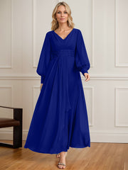 A-line V-Neck Ankle-Length Chiffon Mother of the Bride Dress With Cascading Ruffles Beading Sequins