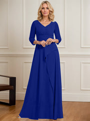 A-line V-Neck Floor-Length Chiffon Mother of the Bride Dress With Pleated Beading
