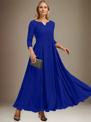 A-line V-Neck Ankle-Length Chiffon Lace Mother of the Bride Dress With Rhinestone