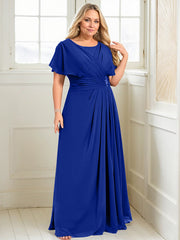 A-line Scoop Floor-Length Chiffon Mother of the Bride Dress With Pleated Beading
