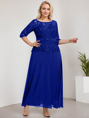 A-line Scoop Illusion Ankle-Length Chiffon Lace Mother of the Bride Dress With Rhinestone Beading