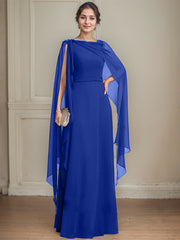 A-line Scoop Floor-Length Chiffon Mother of the Bride Dress With Bow Pleated