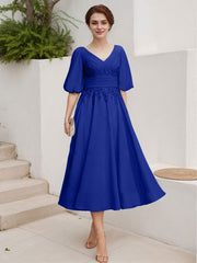 A-Line V-Neck 1/2 Sleeves Chiffon Mother Of The Bride Dresses With Lace
