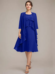 A-line Scoop Knee-Length Chiffon Mother of the Bride Dress With Beading