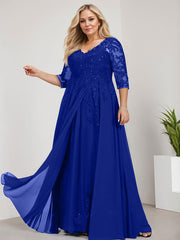 A-line V-Neck Floor-Length Lace Chiffon Mother of the Bride Dress With Sequins