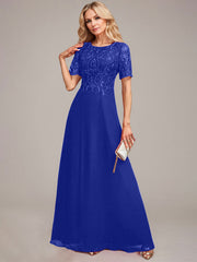 A-Line Round Neck Sequin Mother of Bride Dress With Appliques