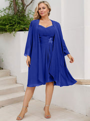 Sheath/Column Sweetheart Knee-Length Chiffon Mother of the Bride Dress With Beading Appliques Lace Sequins Pleated