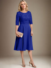 A-line Scoop Knee-Length Lace Chiffon Mother of the Bride Dress