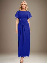 A-line Scoop Ankle-Length Chiffon Mother of the Bride Dress With Beading Pleated