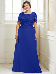 A-line Scoop Floor-Length Lace Chiffon Mother of the Bride Dress With Sequins
