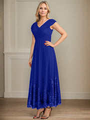 A-line V-Neck Ankle-Length Chiffon Mother of the Bride Dress With Bow Sequins Appliques Lace