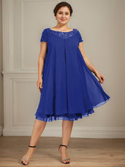 Empire Scoop Illusion Knee-Length Chiffon Lace Mother of the Bride Dress With Sequins Beading