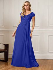 A-Line V-Neck Floor-Length Chiffon Mother of the Bride Dress