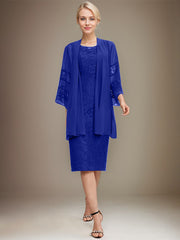 Sheath/Column Scoop Knee-Length Lace Mother of the Bride Dress With Sequins Beading