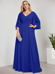 A-line V-Neck Floor-Length Chiffon Lace Mother of the Bride Dress With Sequins Beading