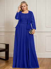 A-line Square Floor-Length Lace Chiffon Mother of the Bride Dress With Sequins