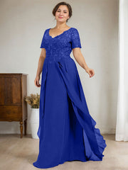A-line V-Neck Floor-Length Chiffon Lace Mother of the Bride Dress