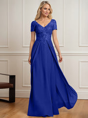 A-line V-Neck Floor-Length Chiffon Lace Mother of the Bride Dress