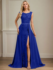Sheath/Column Scoop Illusion Floor-Length Detachable Chiffon Lace Mother of the Bride Dress With Sequins Beading