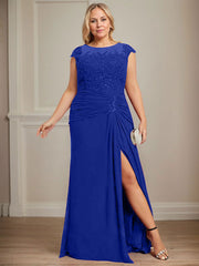 Sheath/Column Scoop Illusion Floor-Length Chiffon Lace Mother of the Bride Dress With Pleated Sequins Beading