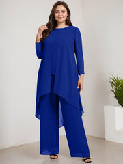 Separates Jumpsuit/Pantsuit Scoop Floor-Length Chiffon Mother of the Bride Dress With Beading Sequins