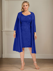 Sheath/Column V-Neck Knee-Length Lace Chiffon Mother of the Bride Dress