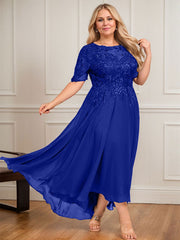 A-line Scoop Illusion Asymmetrical Lace Chiffon Mother of the Bride Dress With Sequins